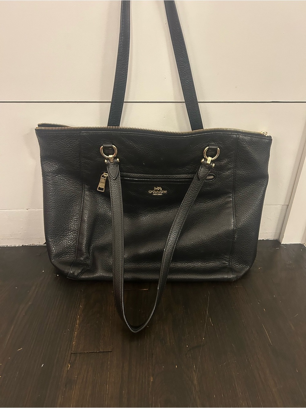 Coach Pebbled Leather Tote in Black with Gold Hardware